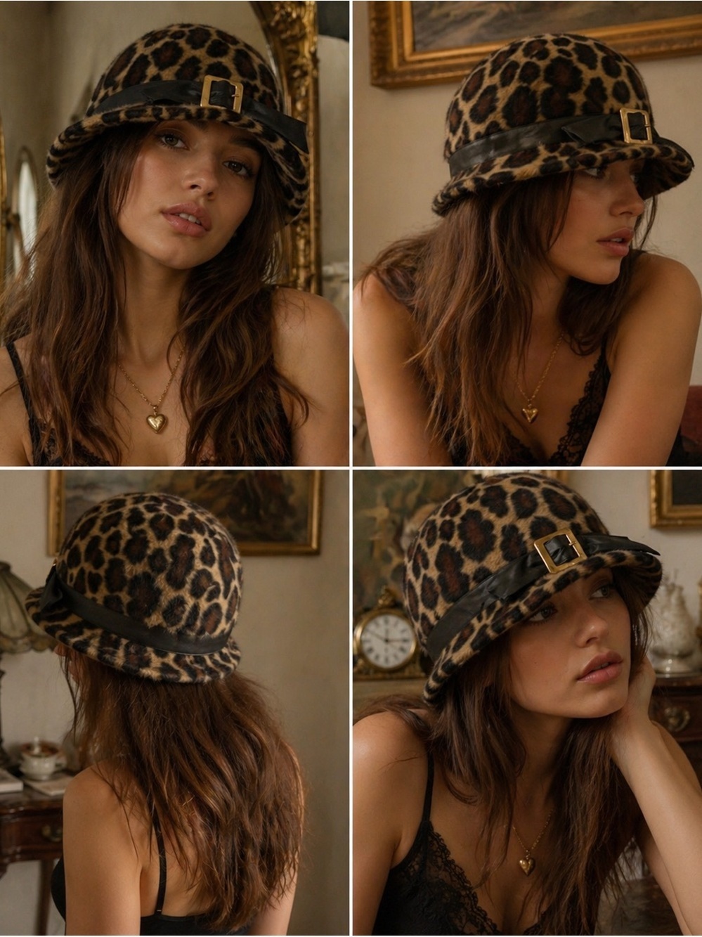 Mr. John Jr. Vintage 1960 velveteen leopard print bucket cloche bow hat
